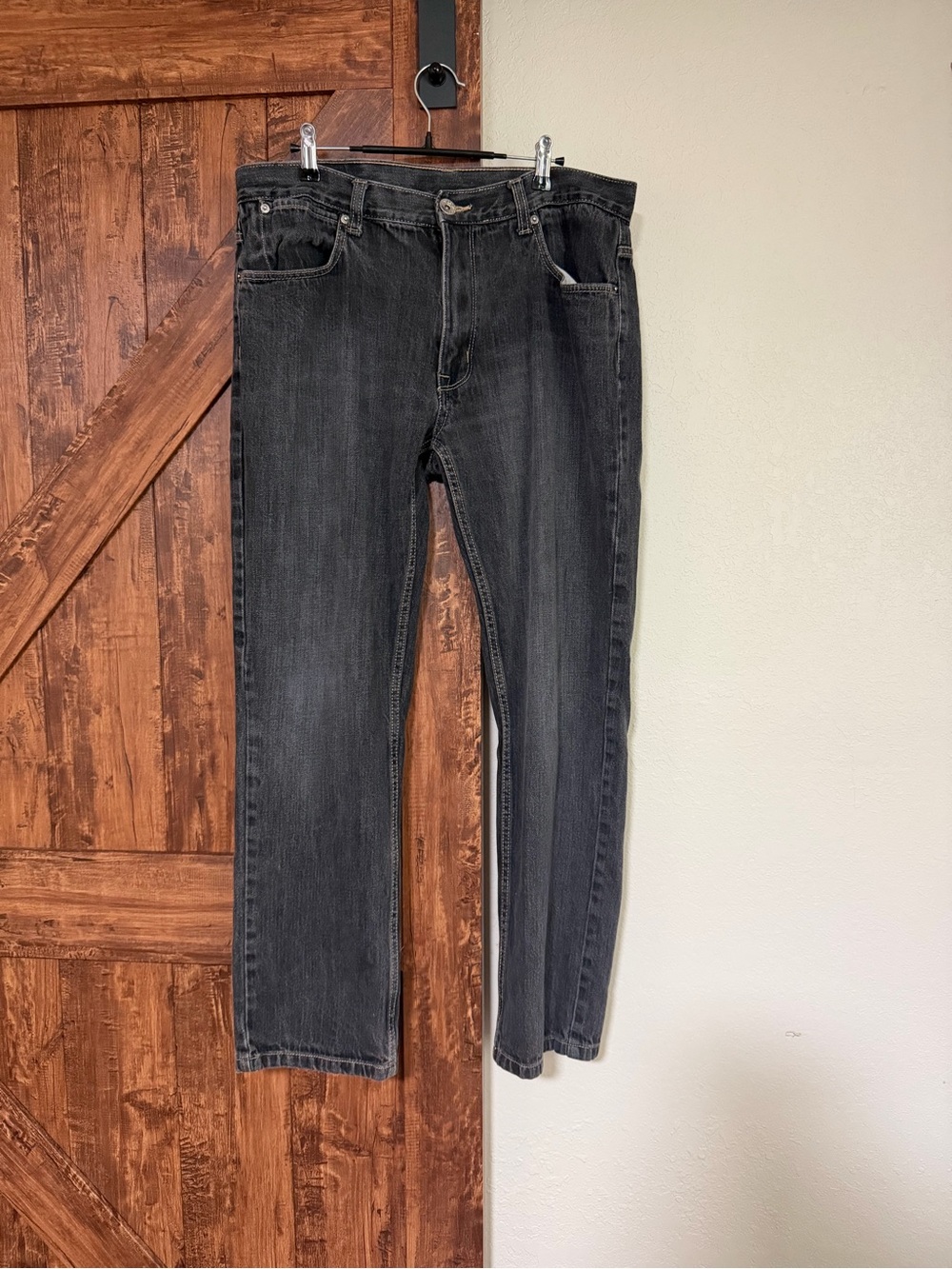 Paper,Denim Cloth Men Black Relaxed Straight Leg Jeans 36x32
